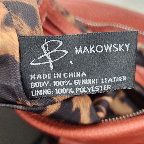 B Makowsky Genuine Leather Shoulder/Crossbody Purse in Orange - Picture 4 of 16